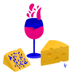 Illustration de fromage et d'un verre de vin réalisée par Barbara Josa